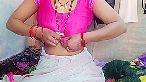 Hot Indian Aunty Pressed Her Big Tits And Got Great Pleasure By Massaging Her Step Sons Penis