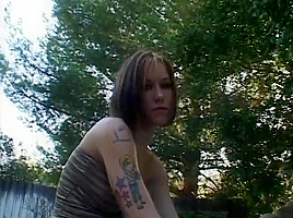 Hot Tattooed Brunette With Great Tits Is Fucked Standing In Living Room