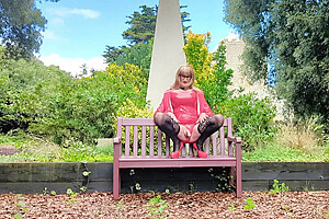 Hot Tranny In Pvc Wanking On Park Bench