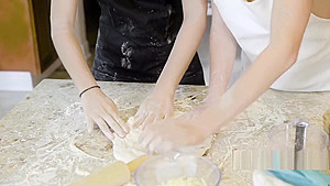 Hot college lesbians making pizza