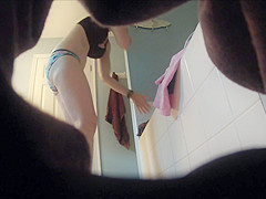 Hot unaware wife changing before and after her shower