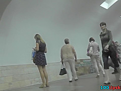 Hot upskirt porn with auburn-hair gal in a public place