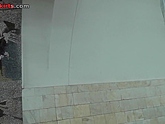 Hot upskirt porn with auburn-hair gal in a public place