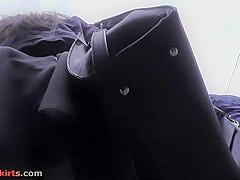 Hot upskirt porn with girl with auburn hair in public