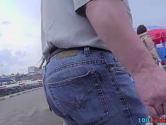 Hot upskirt porn with sexy brunette in a public place