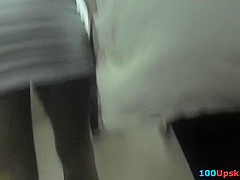 Hot upskirts of adorable girl with beautiful hair-style