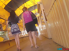 Hottie with a girlfriend got in the upskirt free scene
