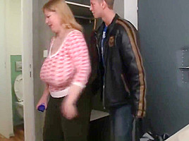 Huge tits blonde rides him after massage