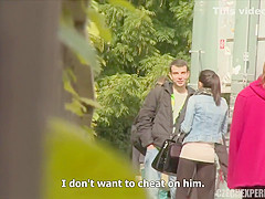 In this scene we see a couple in the forest