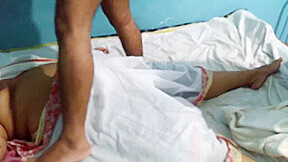 Indian Hot Aunty Was Resting On Bed Wearing Saree Without Blouse, Neighbor Boy Came And Fucked Her