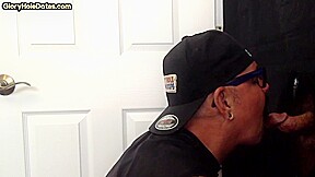 Inked arm gloryhole DILF sucks BFs hard cock at home