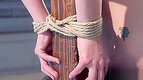 Inked babe restrained for pussy toying