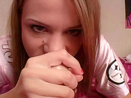 Instructions demonstrated on a dildo by Femdom Austria