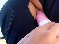 Japanese Babe Allows Dude To Toy Her Through A Hole In Jeans