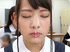 Japanese School teen 18+ Bukkake Facial In Class Room