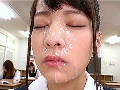 Japanese School teen 18+ Bukkake Facial In Class Room