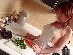 Karen Ichinose, horny Asian housewife enjoys solo pussy play
