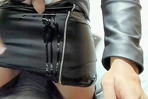 Khalifa Cums At 7:18 All Over Her Tight Leather Skirt