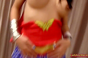 Ladyboy Gor Strokes Her Hard Dick And Gets Ass Toyed