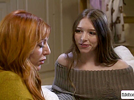 Lesbian teen stepdaughter seducing big tits redhead stepmom