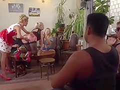 Lezdom anal fingering in public