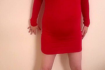 Long Legs Blonde Wife Dancing Striptease In High Heels And Red Dress