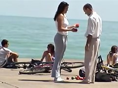 Long haired cutie with big candid ass spied on the beach 01zr