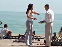 Long haired cutie with big candid ass spied on the beach 01zr