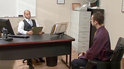 Lustful gay gets nailed and cummed in the office