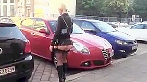 Malena high heels stockings public walk