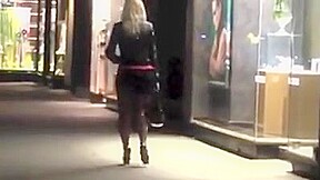 Malena high heels stockings public walk
