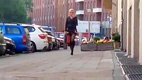 Malena high heels stockings public walk