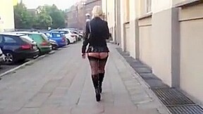 Malena high heels stockings public walk