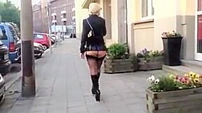 Malena high heels stockings public walk