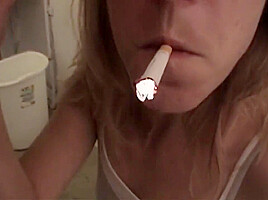 Marie Madison In Smokes And Sucks In Public Bathroom