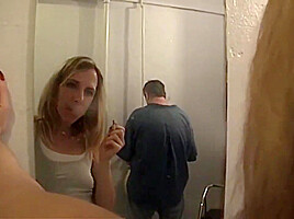 Marie Madison In Smokes And Sucks In Public Bathroom