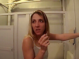Marie Madison In Smokes And Sucks In Public Bathroom