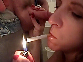 Marie Madison In Smokes And Sucks In Public Bathroom