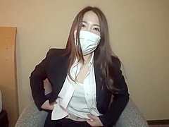 Masked Asian teen 18+ Slobbers Cock While Giving Blowjobs