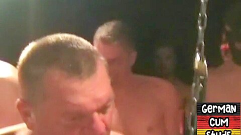 Masked German amateur bottom gangbang drilled in sling