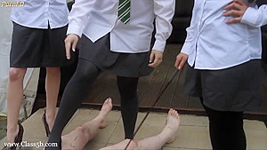 Merciless teen 18+ Girls Dominate Naked Male Slave