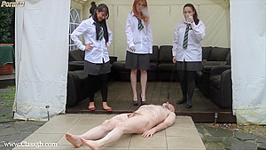 Merciless teen 18+ Girls Dominate Naked Male Slave