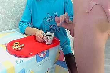 Milf Granny Drinks Coffee With Cum Taboo ,big Dick Huge Load 6 Min