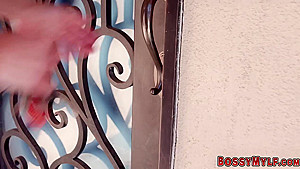 Milf slut gives blowjob and tugs