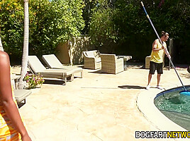 Mocha Menage In Makes Her Move On The Pool Man