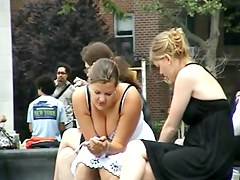 Moist downblouse on legal age teenager 18+! Great cleavage overflowing!