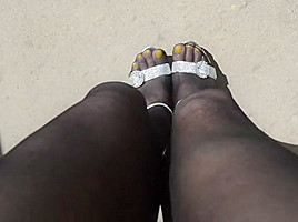 More Outdoor in Black Pantyhose and High Heels