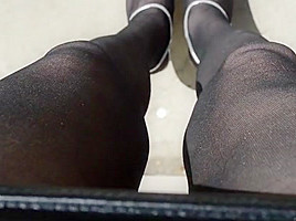 More Outdoor in Black Pantyhose and High Heels