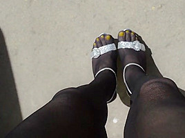 More Outdoor in Black Pantyhose and High Heels