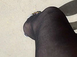 More Outdoor in Black Pantyhose and High Heels